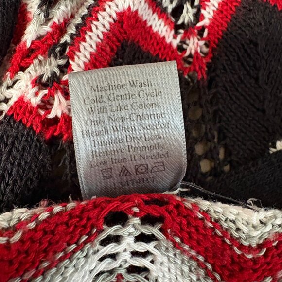 Two-One-Two Open Front Cardigan Womens Size Large Red Black Lightweight Sweater - Picture 6 of 7